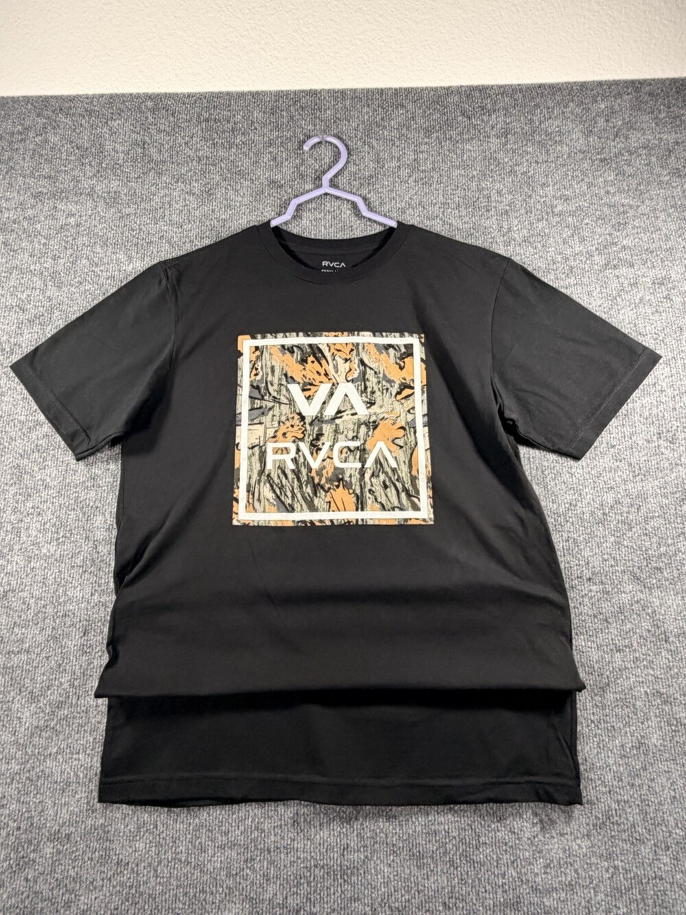 RVCA Mens Medium Black Camo Box Logo Graphic T Shirt Short Sleeve Skate Surf